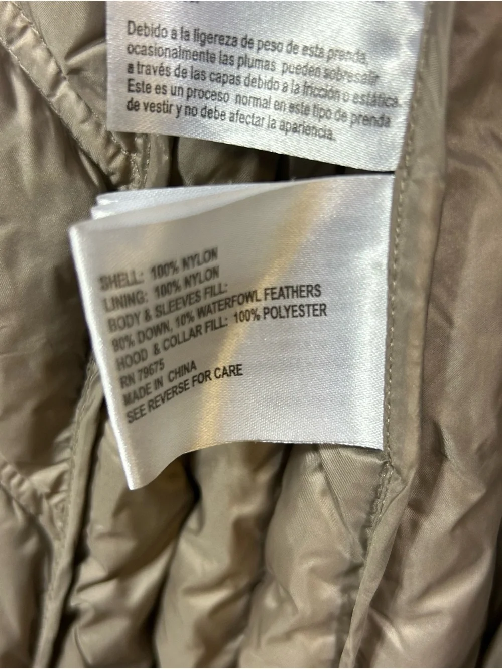 Michael Kors Long Hooded Quilted Puffer Coat Down Filled Taupe Tan Hooded